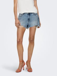 ONLY Normal geschnitten Hohe Taille Offener Saum Shorts -Light Blue Denim - 15256232