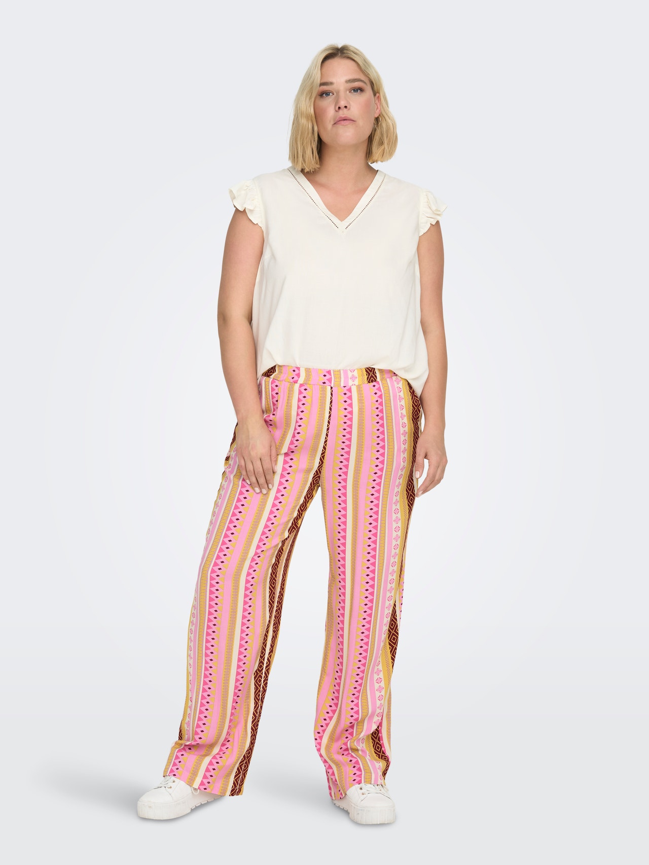 ONLY Curvy printede bukser -Prism Pink - 15256365