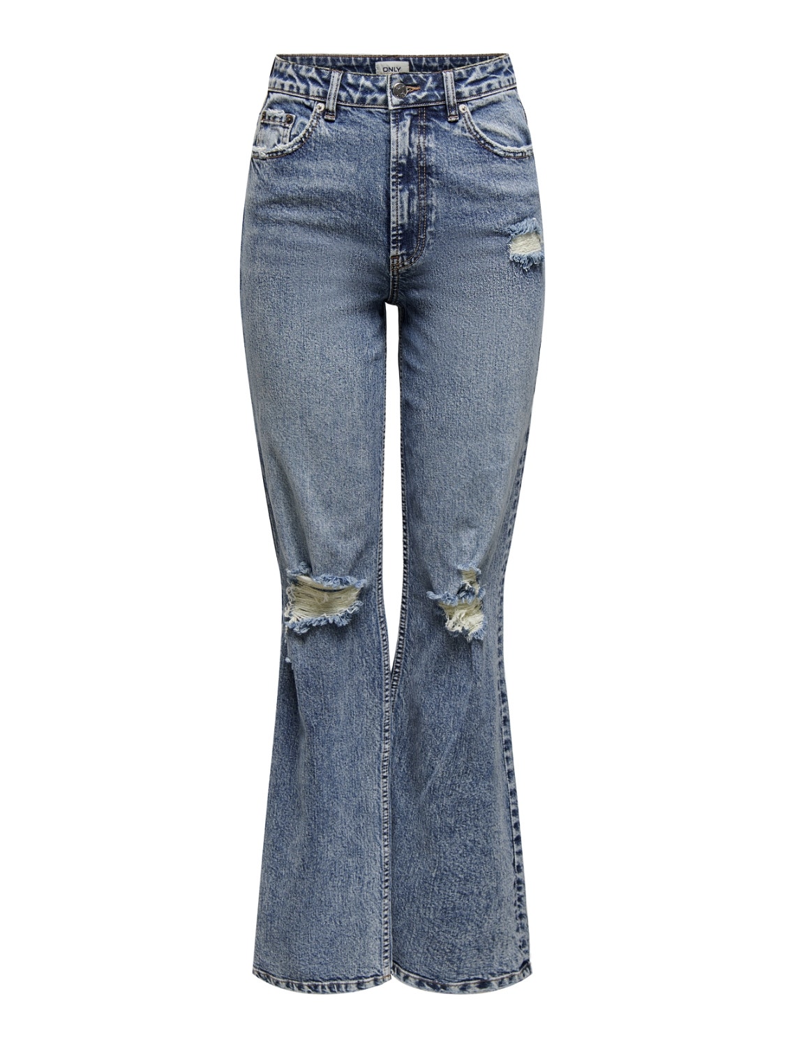 ONLY Straight Fit High waist Destroyed hems Jeans -Medium Blue Denim - 15256490