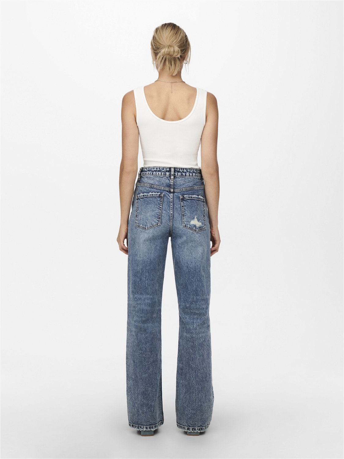 ONLY Straight Fit High waist Destroyed hems Jeans -Medium Blue Denim - 15256490