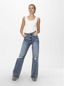 ONLY Jeans Straight Fit Taille haute Ourlé destroy -Medium Blue Denim - 15256490