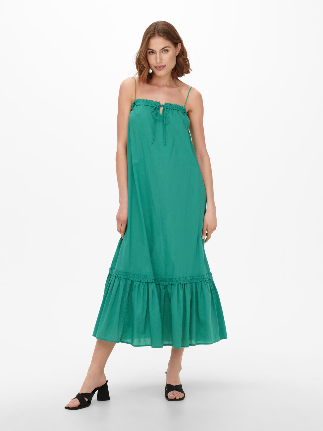 ONLY midi Frill detailed strap dress -Marine Green - 15256546