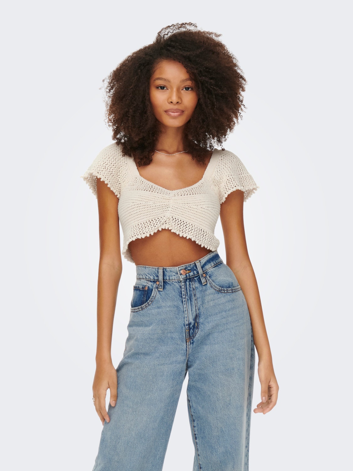 ONLY Cropped Knitted Top -Ecru - 15256564