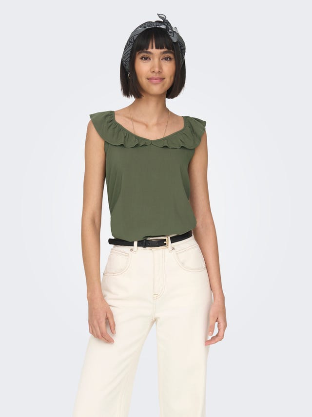 ONLY V-Neck Frill Top - 15256600