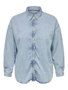 ONLY Chemises Standard Fit Col chemise Poignets boutonnés Manches volumineuses -Light Blue Denim - 15256660