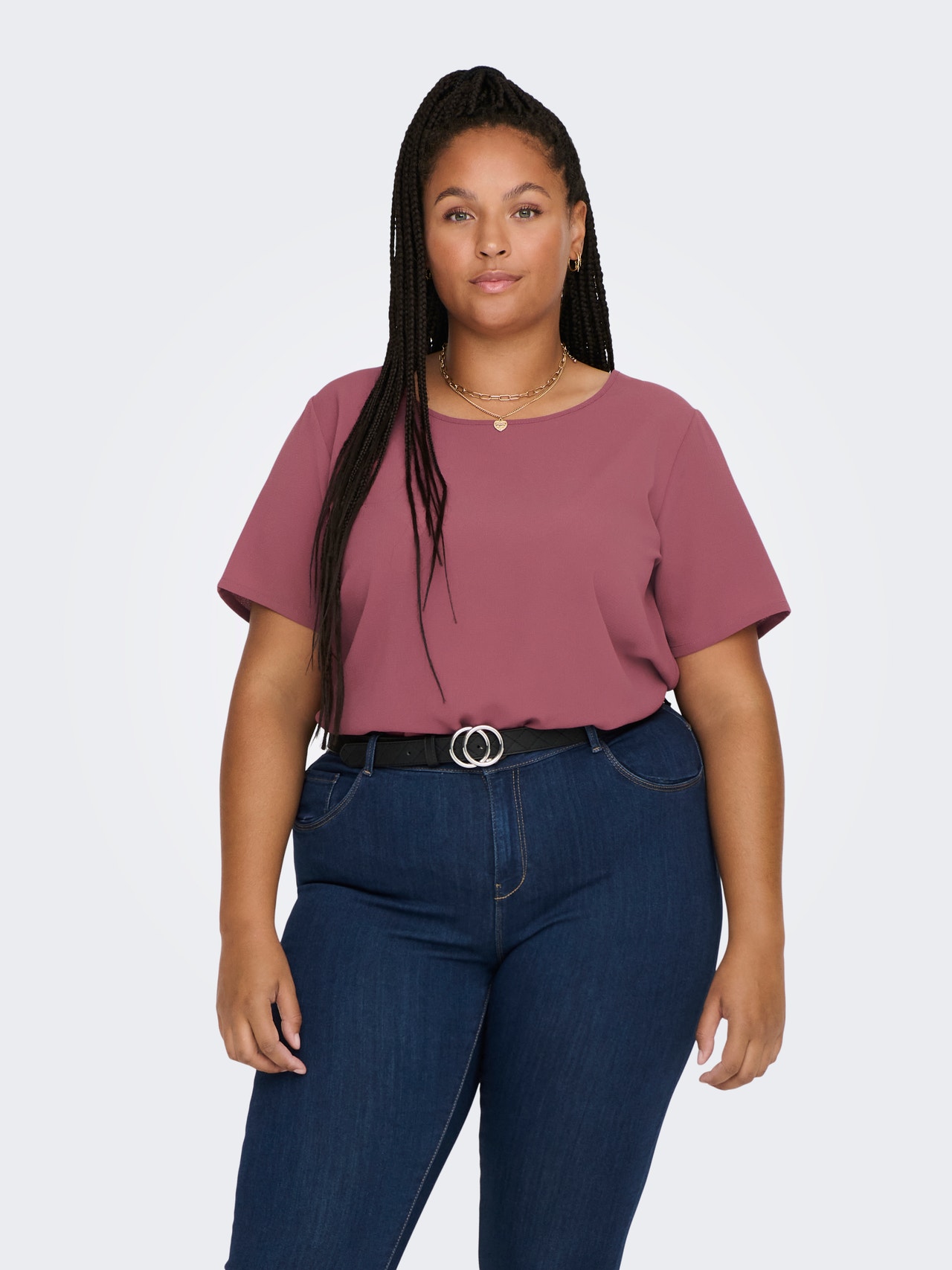 ONLY Curvy solid colored Short Sleeved Top -Renaissance Rose - 15256702