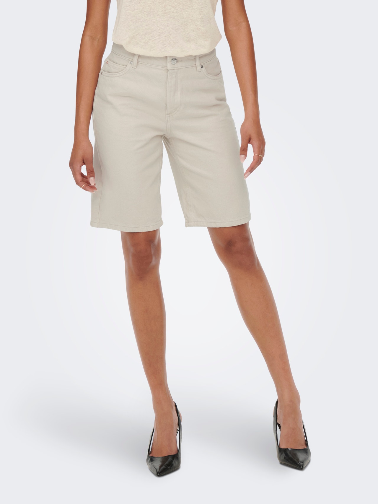 ONLY Normal geschnitten Hohe Taille Shorts -Ecru - 15256709