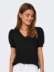 ONLY v-neck top with puff sleeves -Black - 15256768