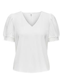 ONLY Regular Fit V-Neck Puff sleeves Top -Cloud Dancer - 15256768