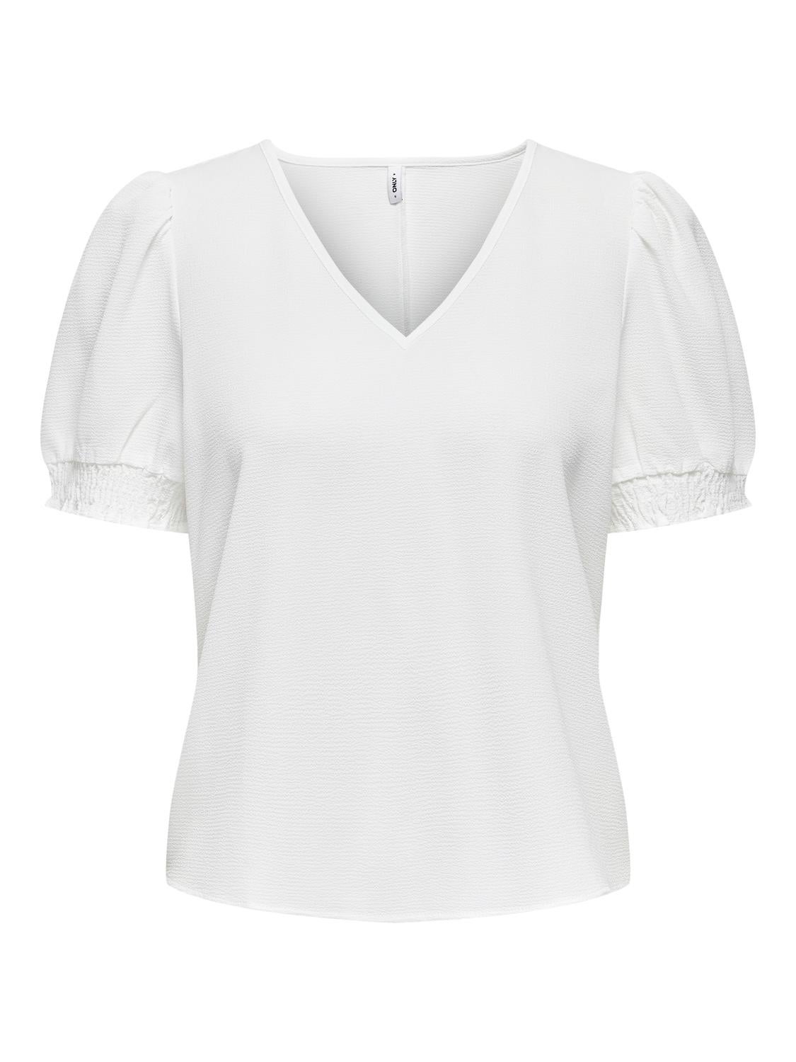 v-neck top with puff sleeves | White | ONLY®