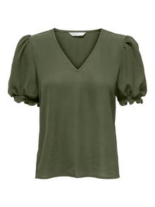 ONLY Regular Fit V-Neck Puff sleeves Top -Kalamata - 15256768