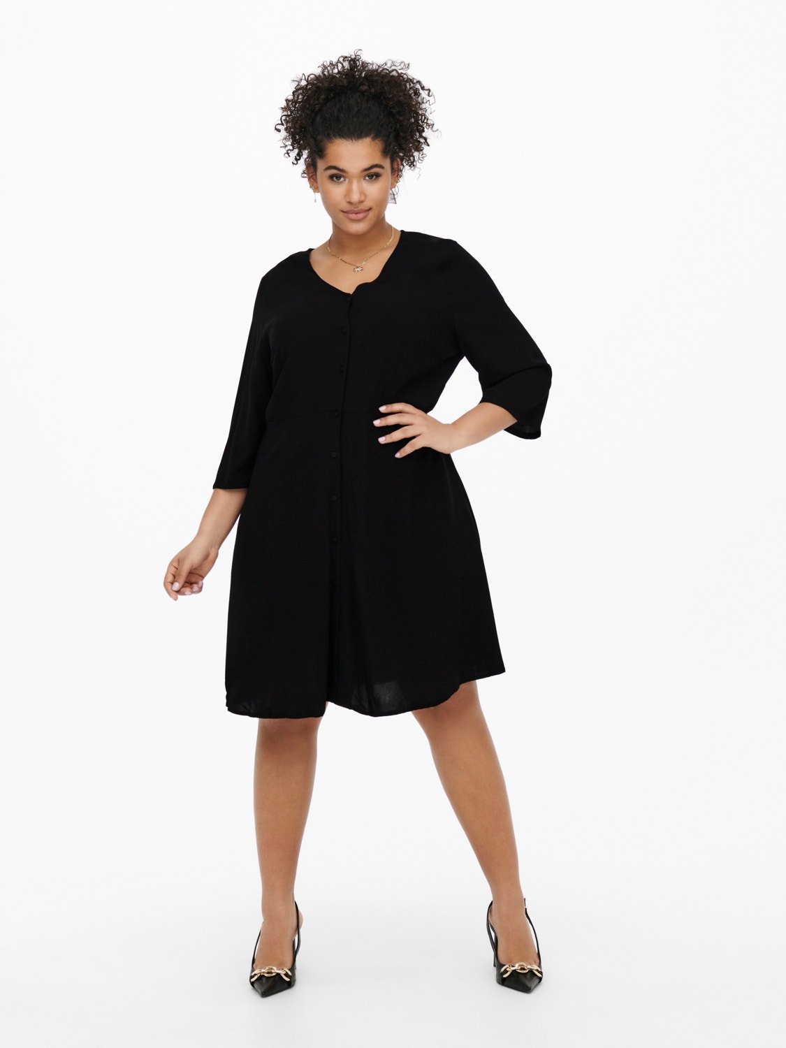 ONLY Normal geschnitten V-Ausschnitt Langes Kleid -Black - 15256798