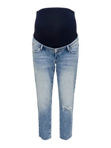 ONLY Straight Fit High waist Destroyed hems Jeans -Light Medium Blue Denim - 15257015