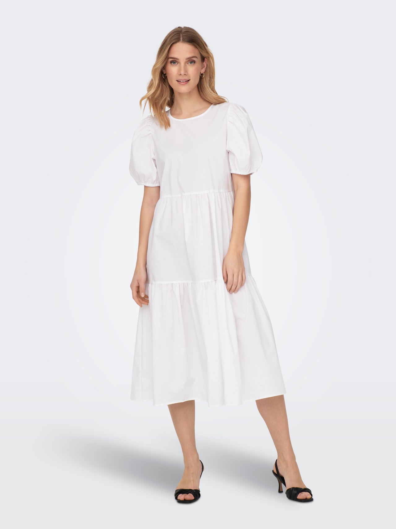 ONLY Normal geschnitten Rundhals Elastische Bündchen Langes Kleid -White - 15257077