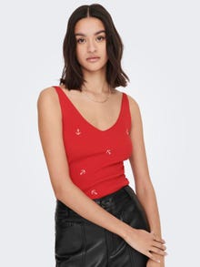 ONLY Embroidery detailed Top -Flame Scarlet - 15257194