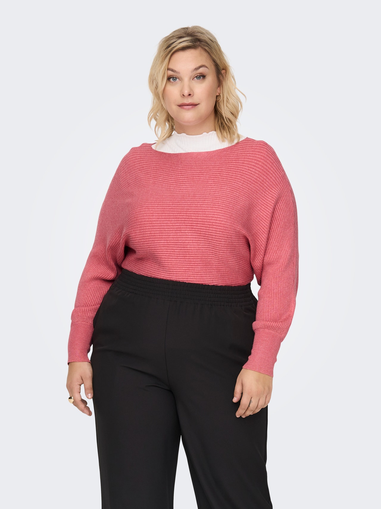 ONLY Curvy rib structured Knitted Pullover -Tea Rose - 15257227