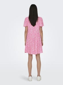 ONLY Normal geschnitten V-Ausschnitt Voluminöser Armschnitt Kurzes Kleid -Pink Power - 15257228