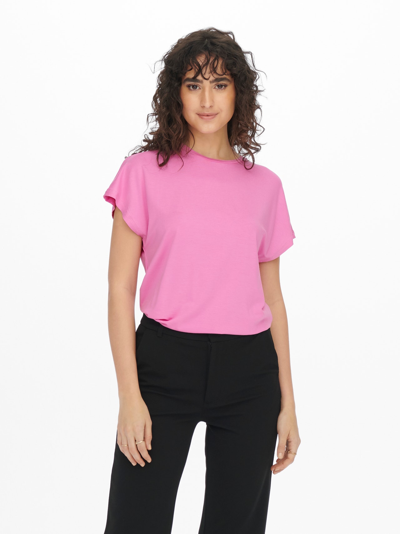 ONLY Regular Fit Round Neck Top -Fuchsia Pink - 15257232