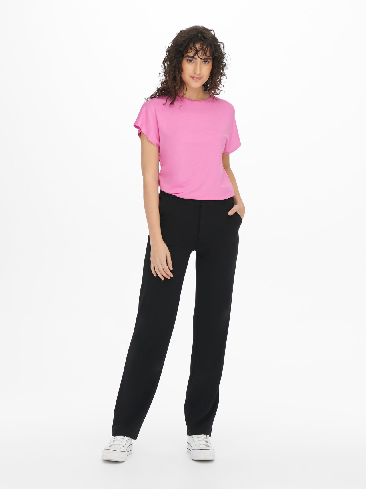 ONLY Enfärgad T-shirt -Fuchsia Pink - 15257232