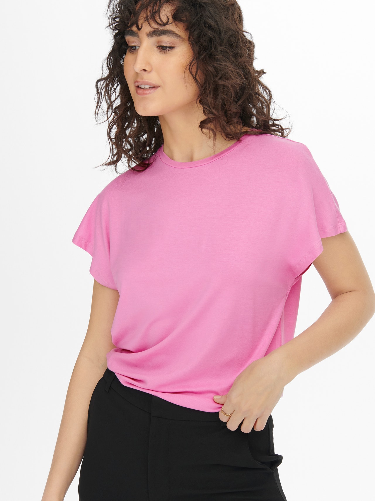 ONLY Effen gekleurde T-shirt -Fuchsia Pink - 15257232