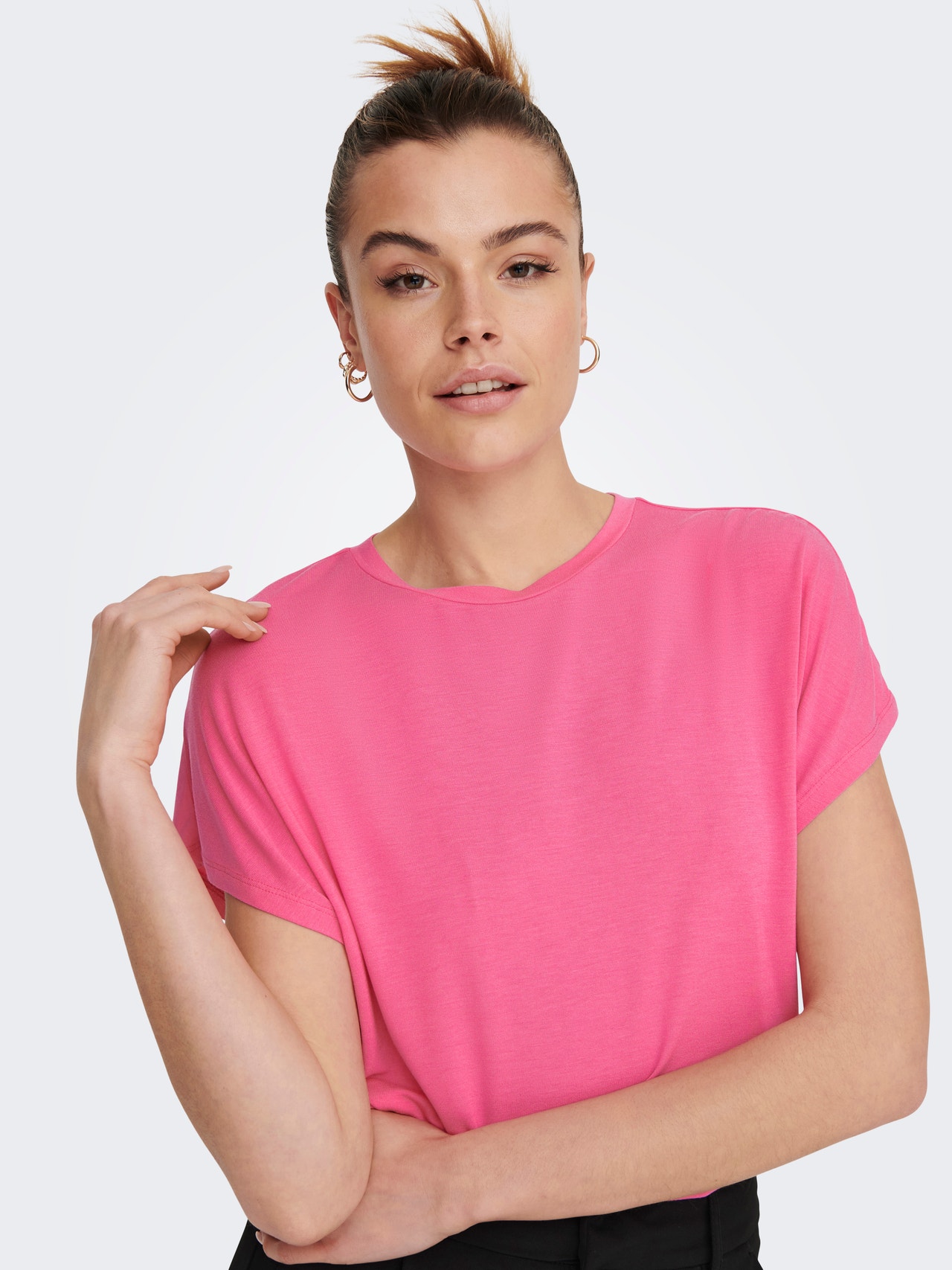 ONLY Enfärgad T-shirt -Shocking Pink - 15257232