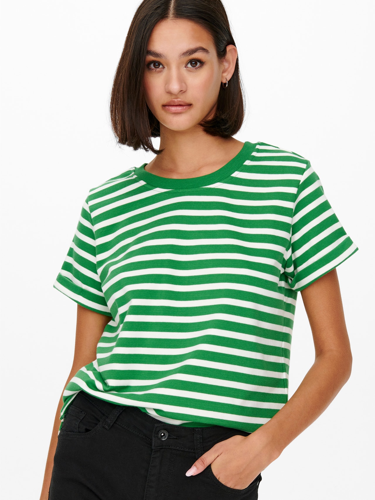 ONLY Regular Fit Round Neck Dropped shoulders Sweatshirt -Medium Green - 15257359