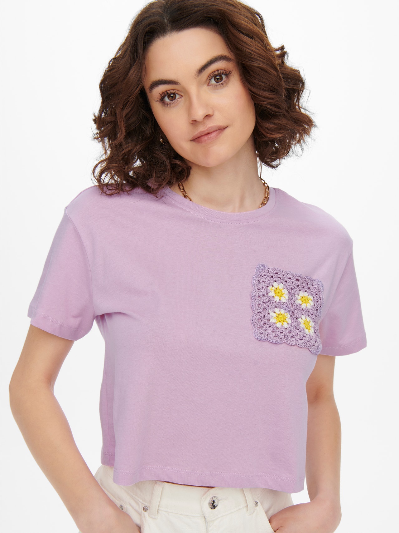 ONLY Cropped crochet T-shirt -Orchid Bouquet - 15257452