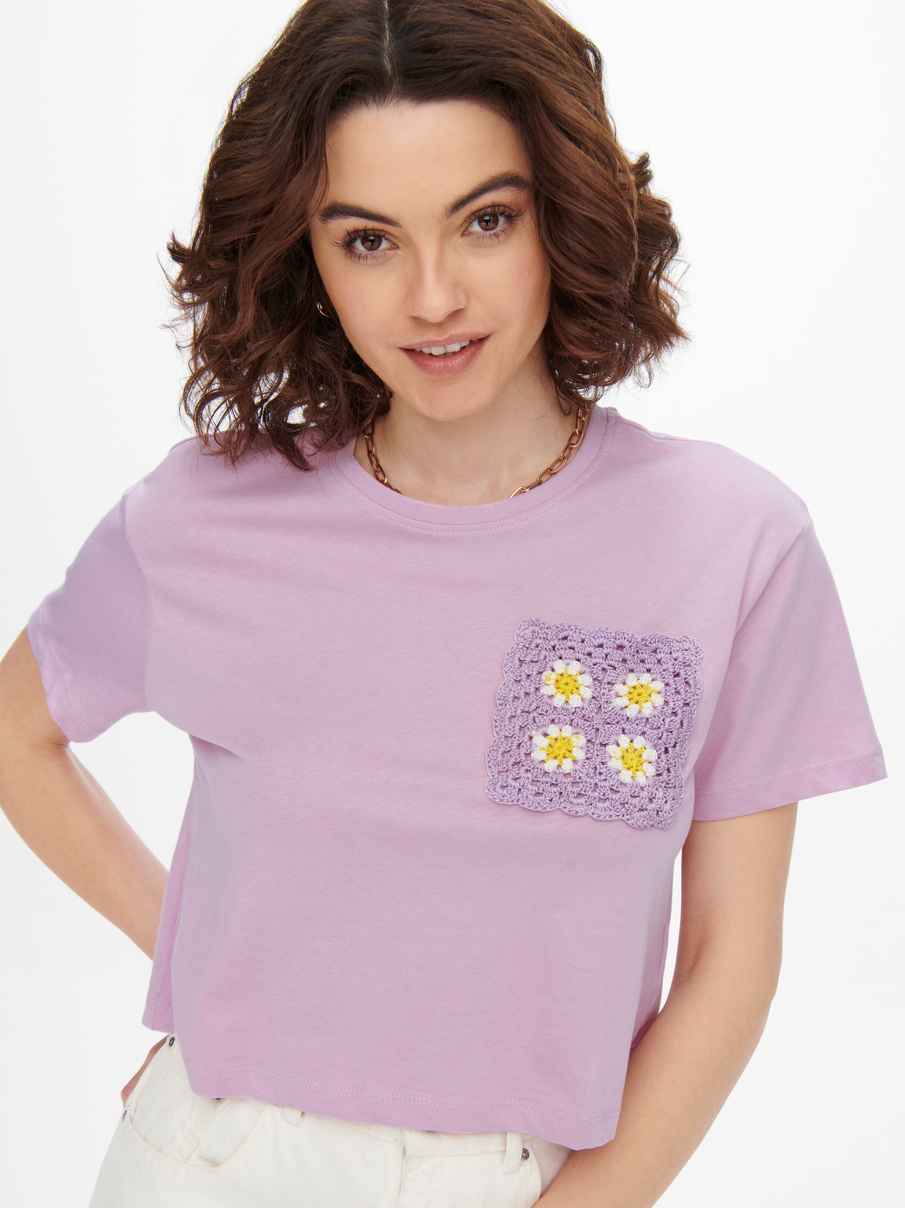 ONLY Cropped crochet T-shirt -Orchid Bouquet - 15257452