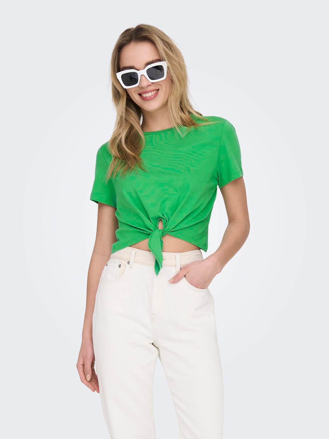 ONLY Cropped Knot Top -Kelly Green - 15257467