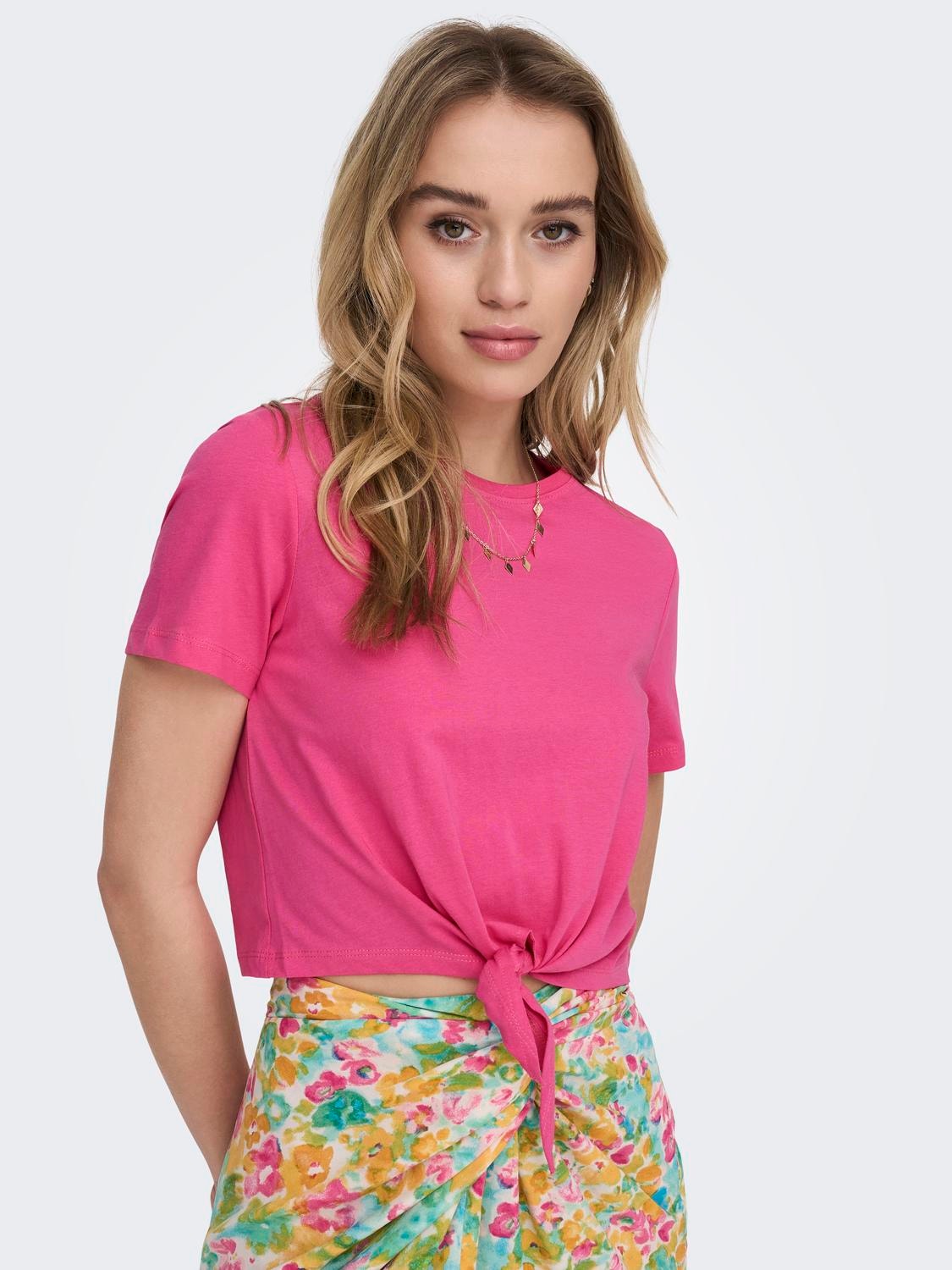 ONLY Cropped Top med Knude -Shocking Pink - 15257467