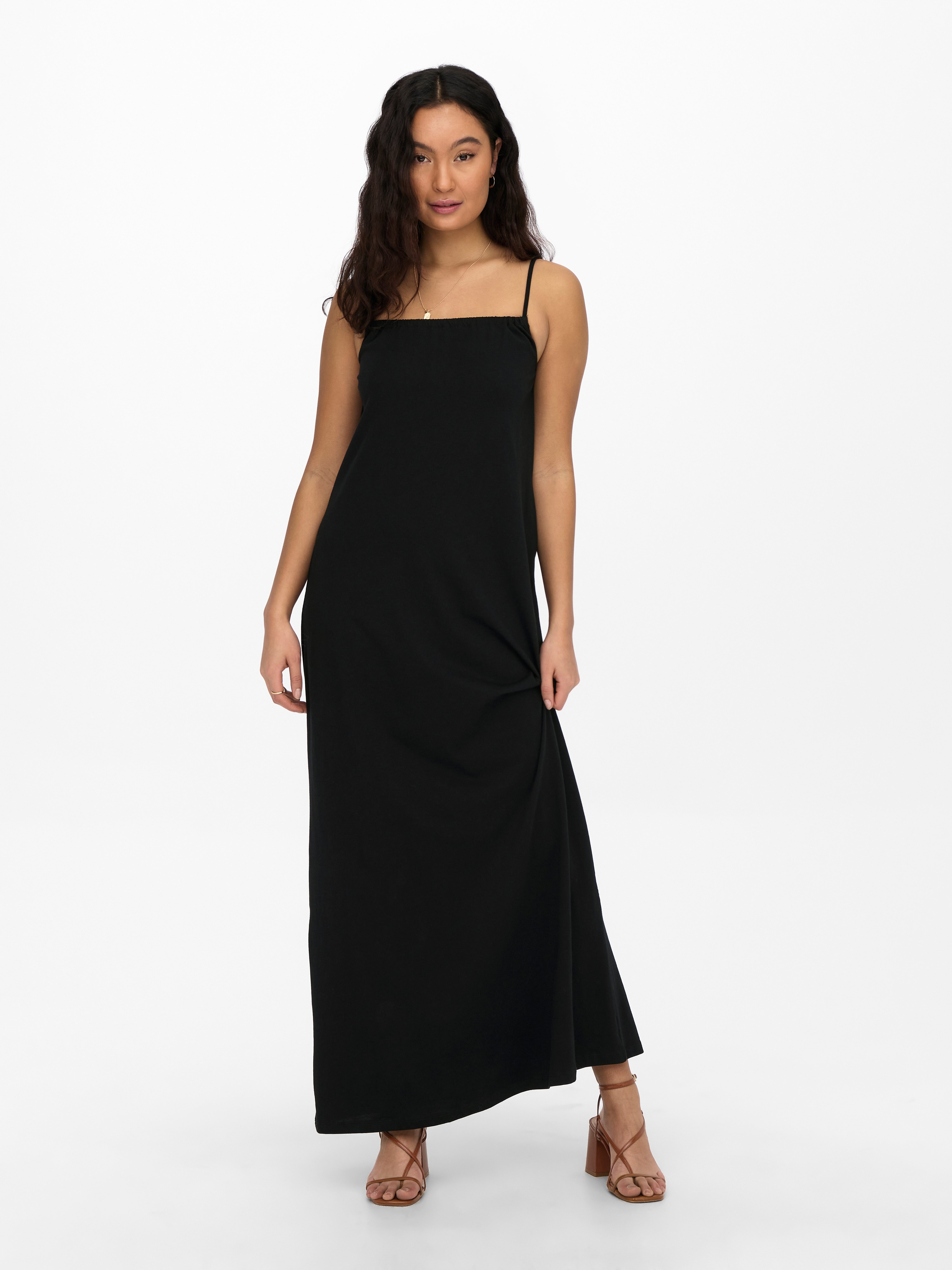 Solid colored strap Maxi dress with 50 