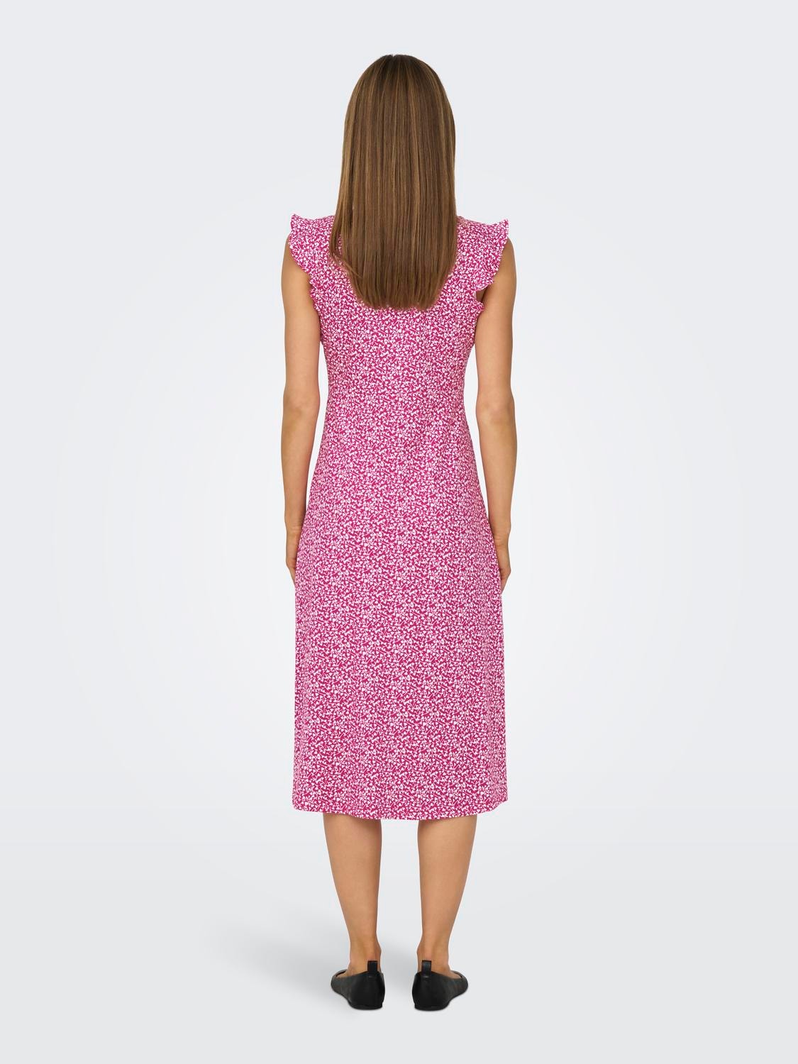 ONLY Normal geschnitten Rundhals Langes Kleid -Raspberry Rose - 15257520