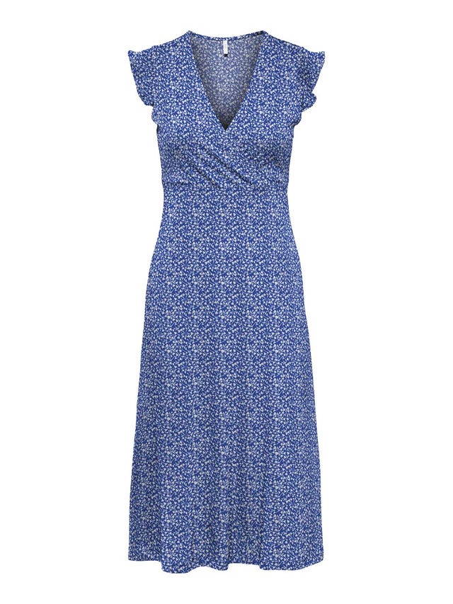 LENALA Floral print dress with metallic threads 2 in 1 - integrated bra  NAVY BLUE
