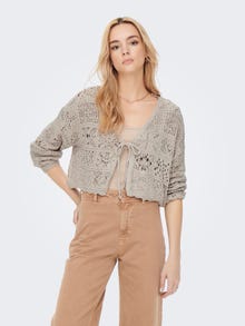 ONLY Regular Fit Round Neck Dropped shoulders Knit Cardigan -Pumice Stone - 15257604