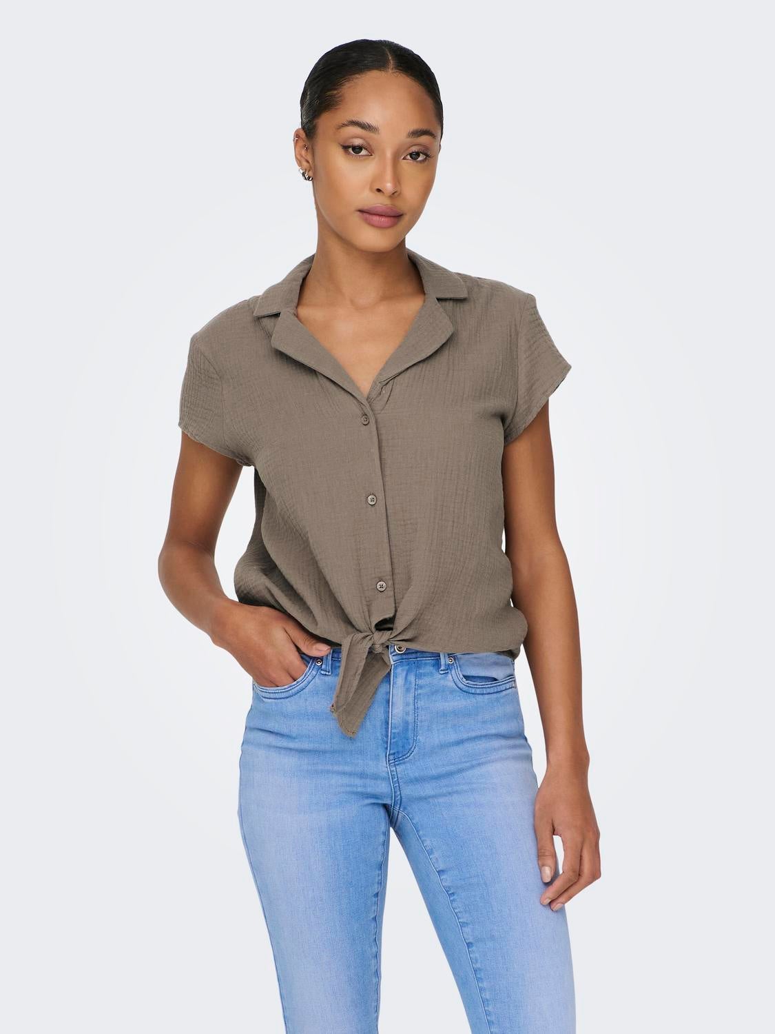 women in shirt only