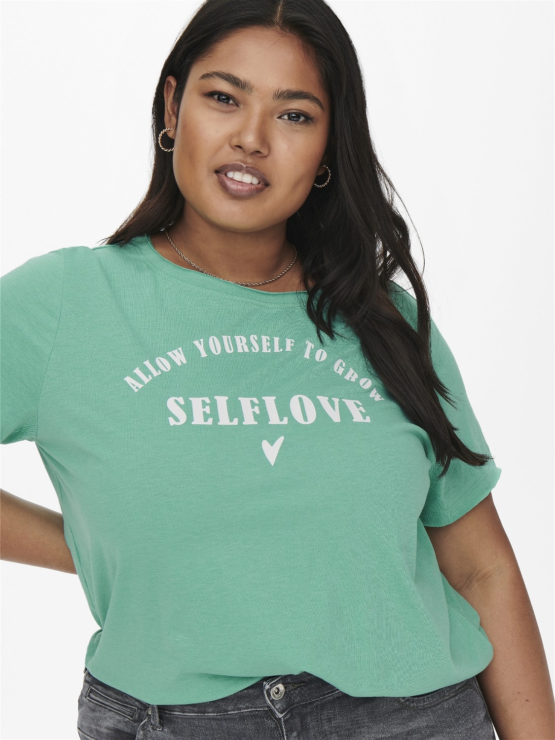 ONLY Curvy statement printed Short Sleeved Top -Marine Green - 15258025
