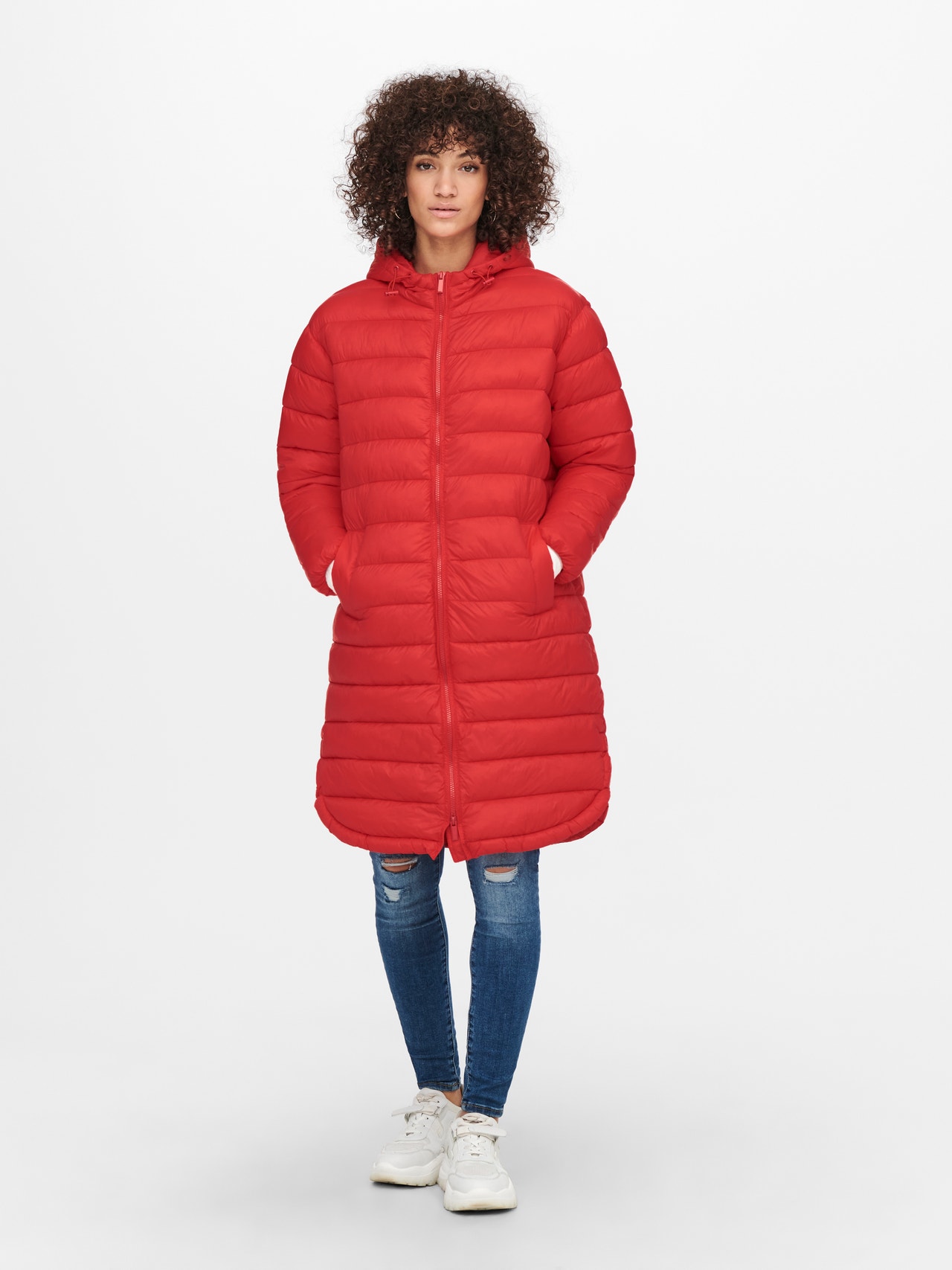 ONLY Doorgestikte oversized Lange jas -Poppy Red - 15258420
