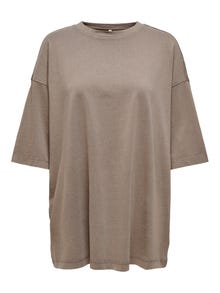 ONLY Oversize Fit Round Neck Dropped shoulders Top -Walnut - 15258567