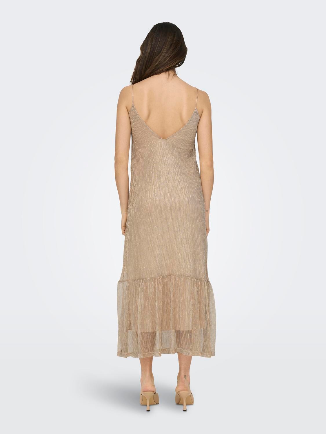 Figuur Sinewi Missie Glitter Maxi jurk | Beige | ONLY®