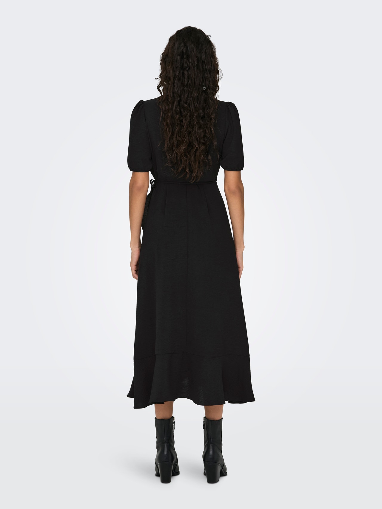ONLY Normal geschnitten V-Ausschnitt Elastische Bündchen Kurzes Kleid -Black - 15259011