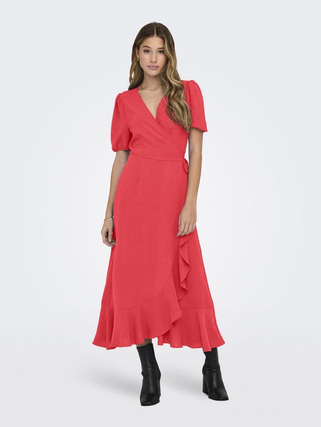 ONLY Normal geschnitten V-Ausschnitt Elastische Bündchen Kurzes Kleid - 15259011