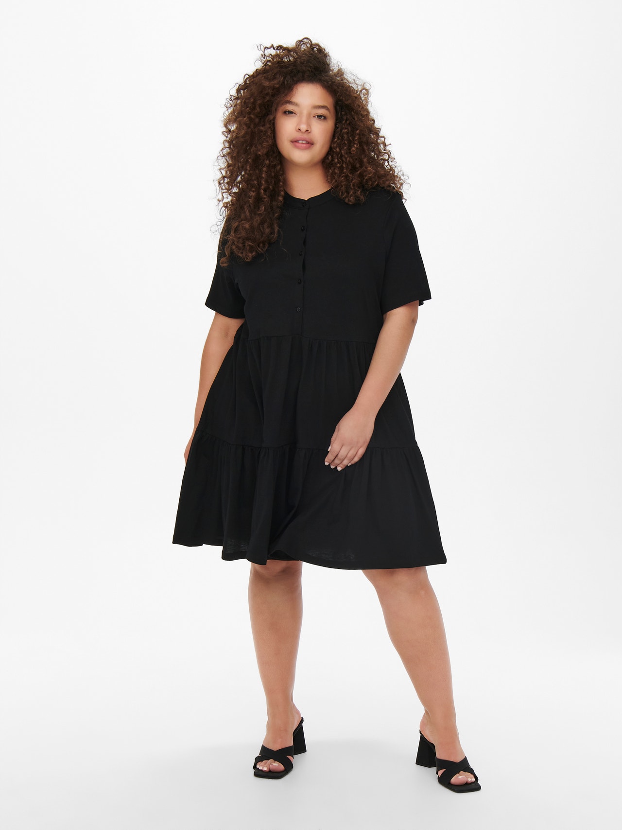 ONLY Curvy short sleeved placket Dress -Black - 15259054
