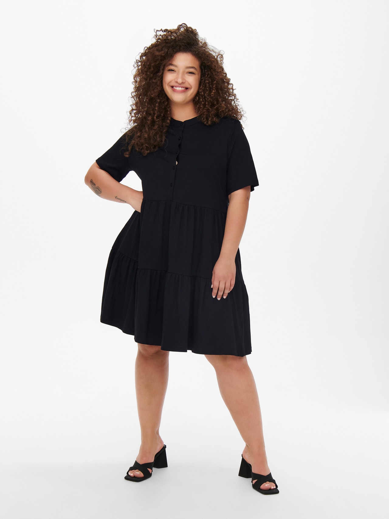 ONLY Curvy short sleeved placket Dress -Black - 15259054