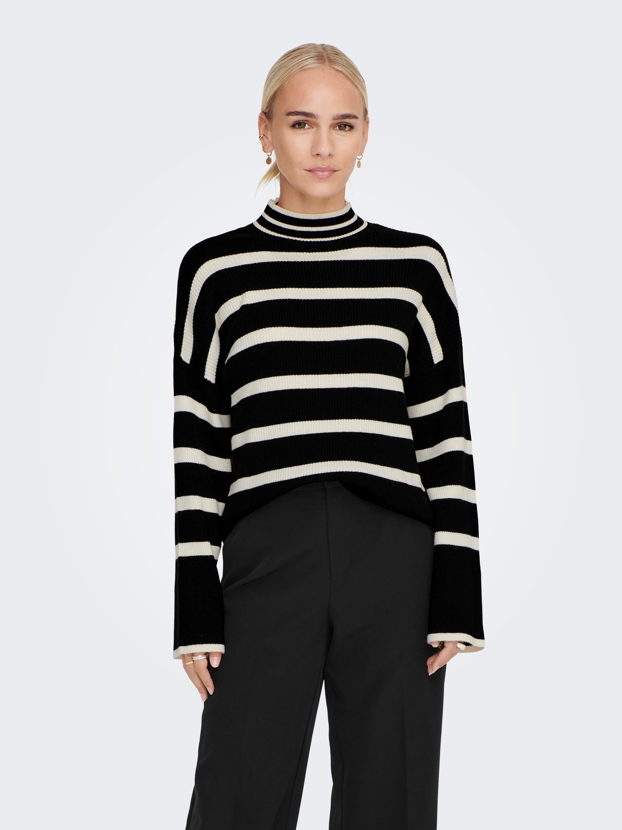 ONLY High neck High cuffs Contrast sleeves Pullover -Black - 15259096