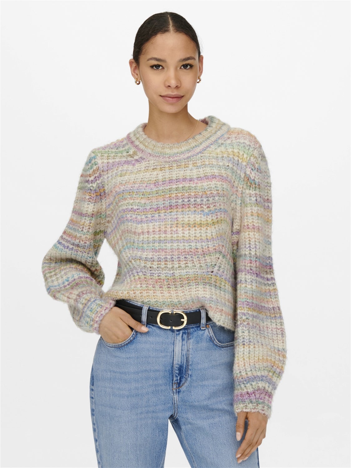 Multi colored Knitted Pullover | Light Grey | ONLY®