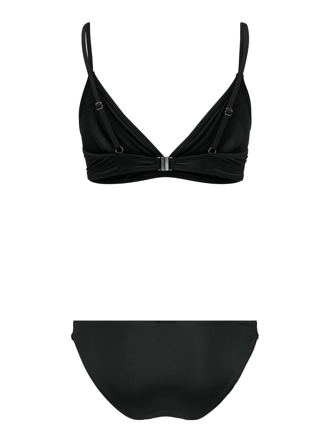 ONLY Solid Colored Triangle Bikini Set -Black - 15259463