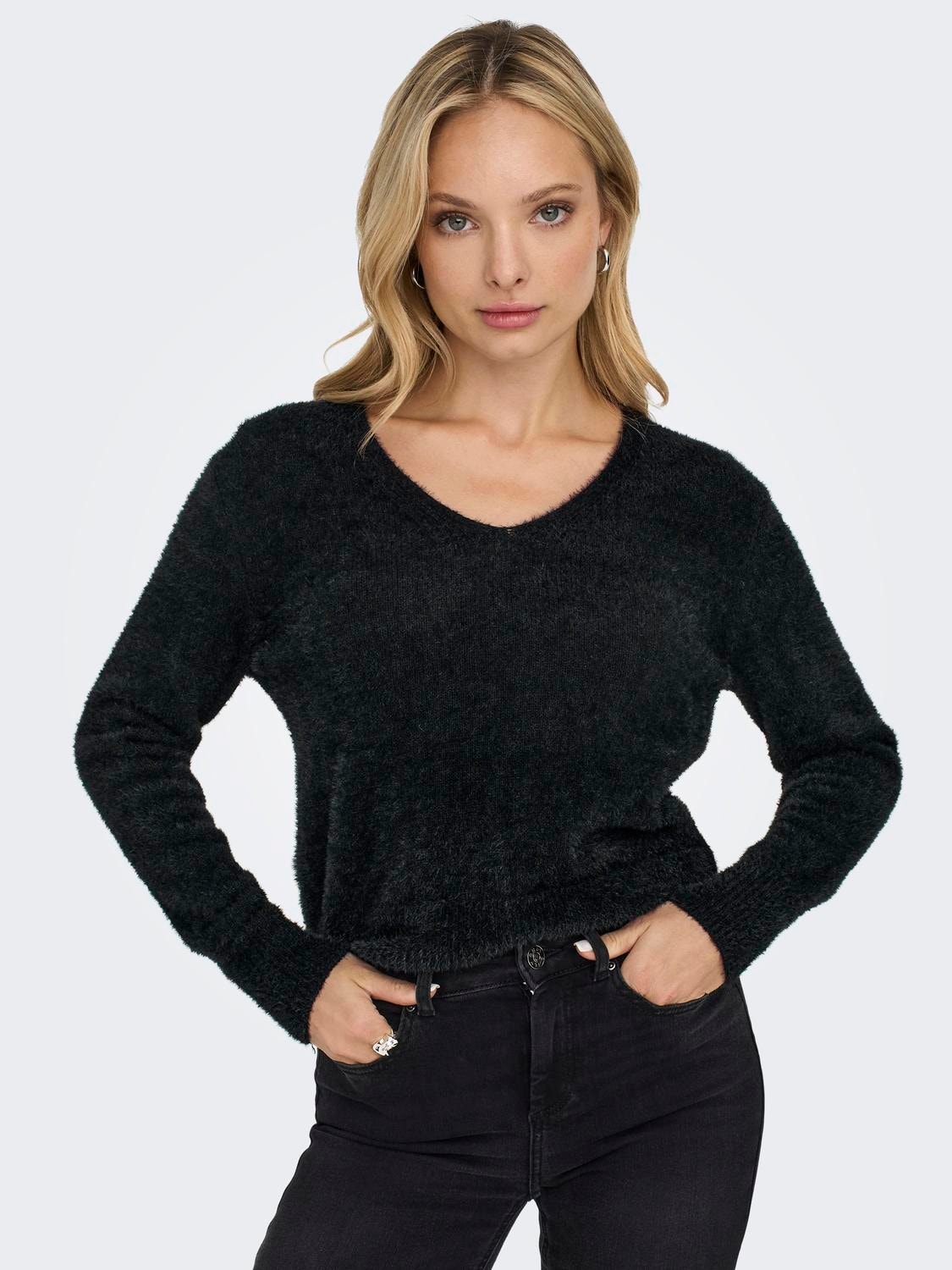 ONLY V-neck knitted pullover -Black - 15259562