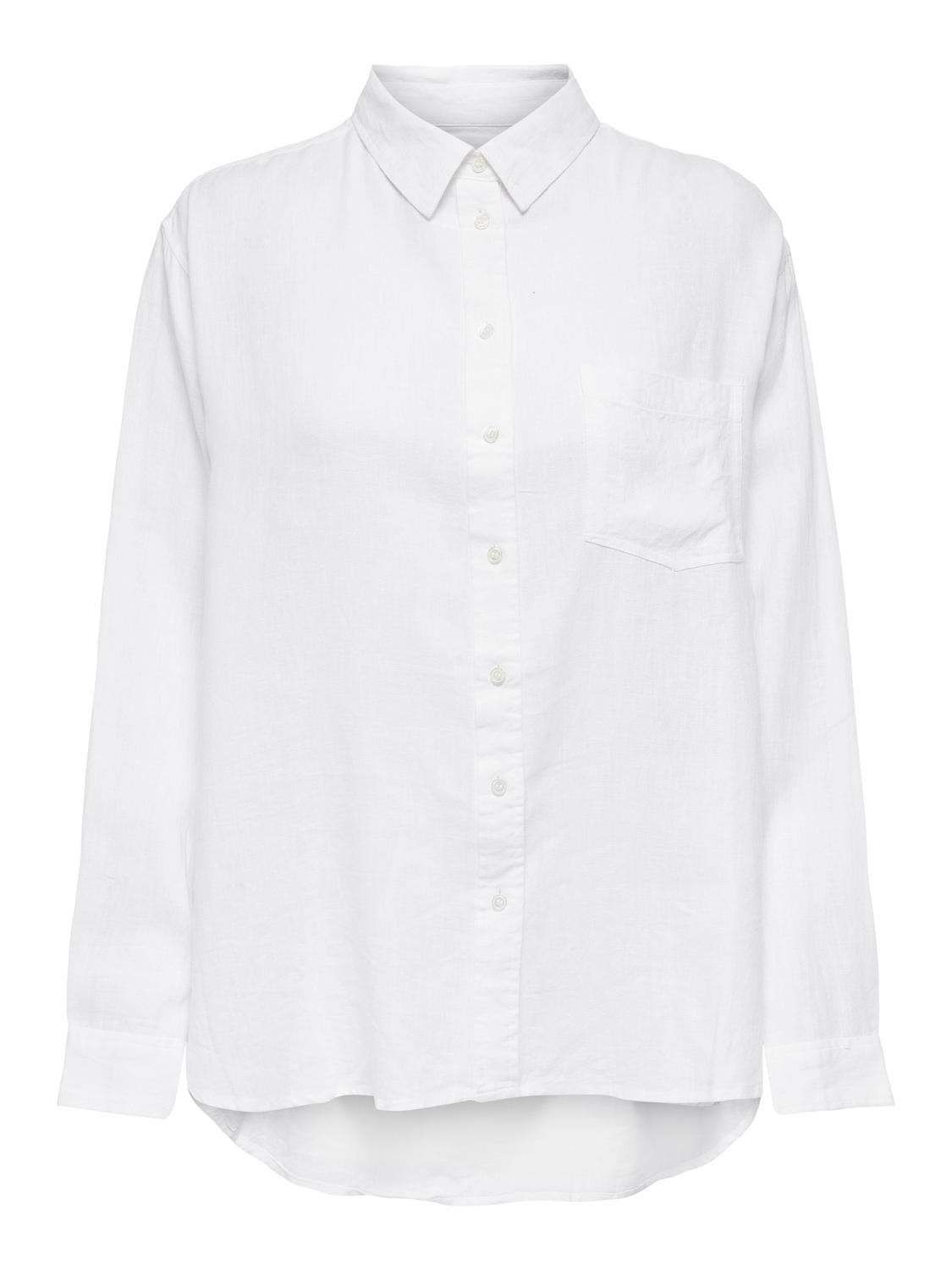 ONLY Effen gekleurde linnenmix Overhemd -Bright White - 15259585