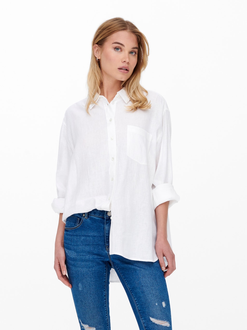 Solid colored linen blend Shirt White ONLY®