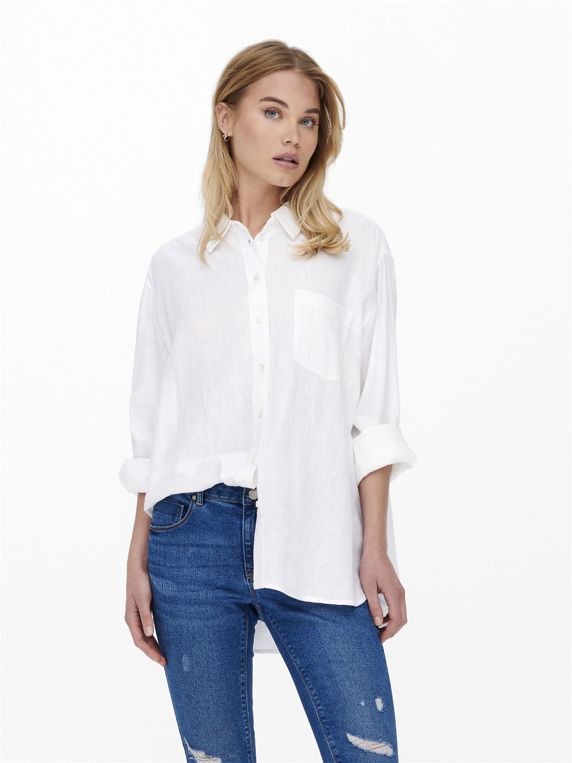 ONLY Solid colored linen blend Shirt -Bright White - 15259585